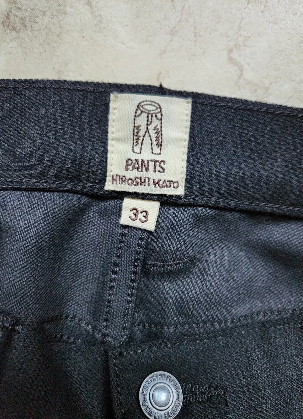 NWOT KATO’ Hiroshi Kato The Pen Slim Jeans 33x33 Black Raw Selvedge Denim USA